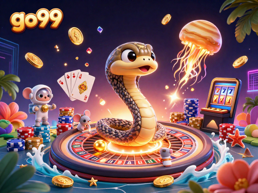 Experience exciting gameplay with go99's thrilling casino scene featuring vibrant characters and energetic elements.