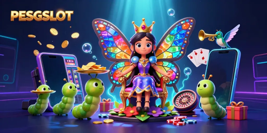 Permainan PESGSLOT yang mengasyikkan ditampilkan dalam ilustrasi 3D yang penuh warna.
