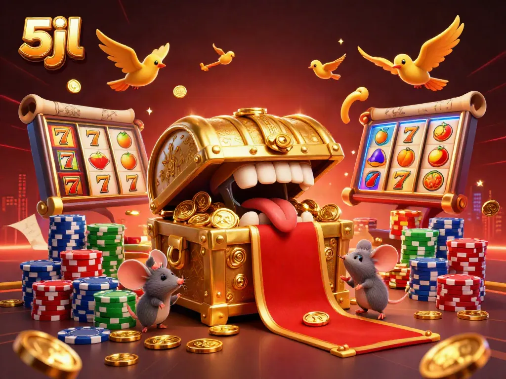 Experience thrilling 5jl gaming moments with colorful slot reels, jackpot counters, and adventurer mice.