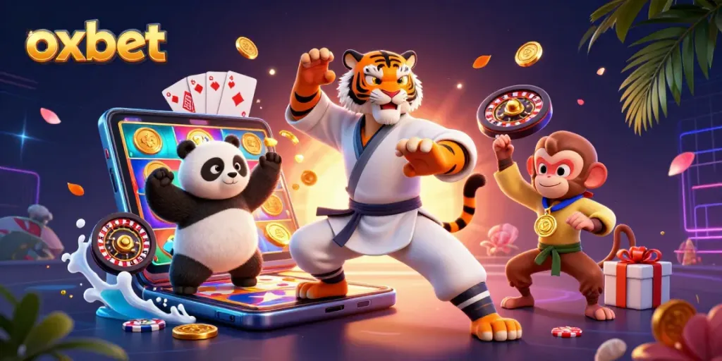 Engage with the vibrant action at Oxbet, featuring fun-filled casino games and colorful characters.