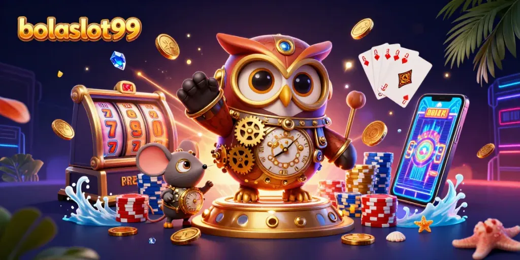 Experience the excitement of bolaslot99 with vibrant slot machines, golden coins, and dynamic casino action.