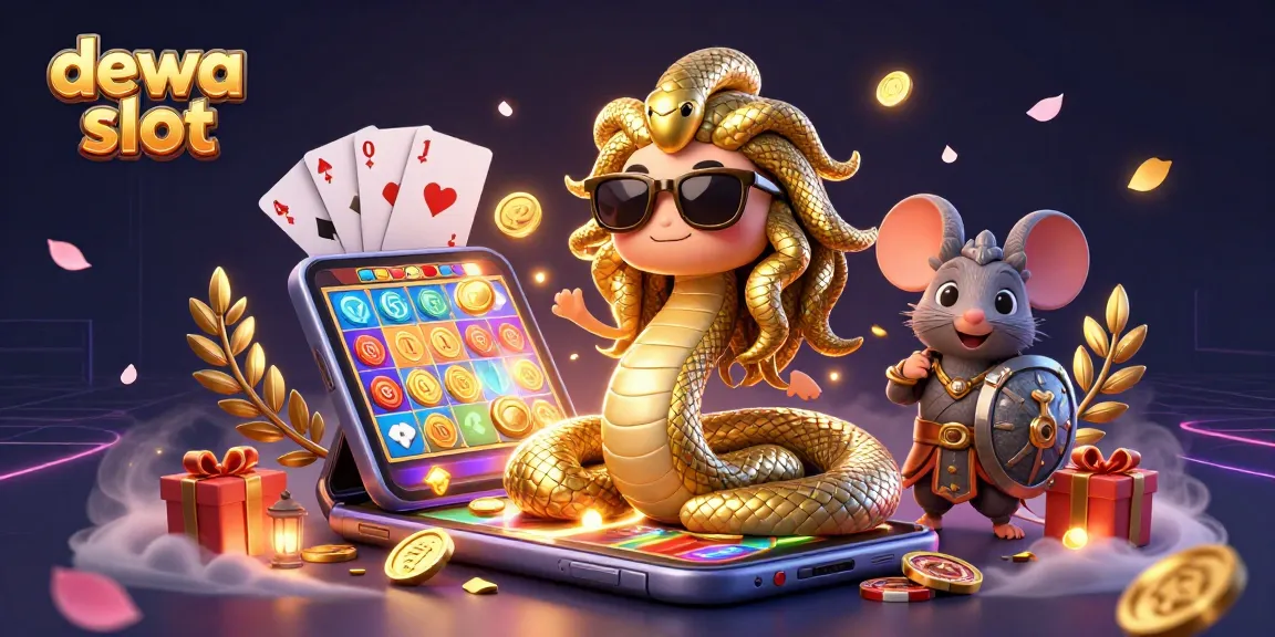 Engage with dewa slot's vibrant gaming scene filled with Medusa, a warrior mouse, and dynamic casino elements.