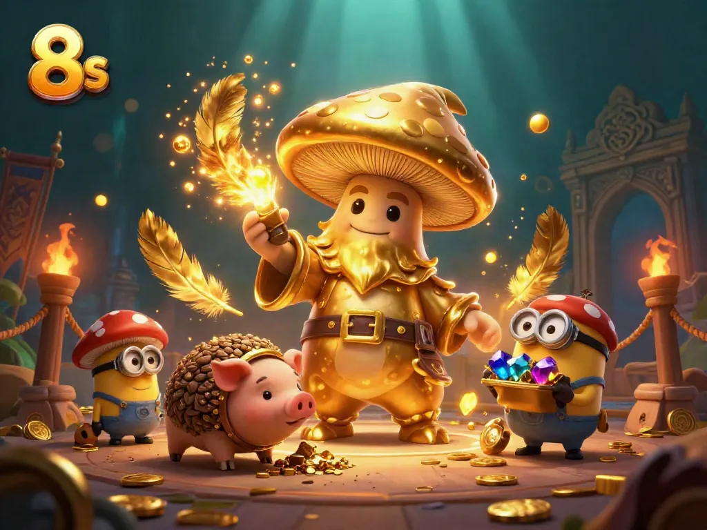 Experience thrilling moments at 8s with this vibrant casino-themed illustration full of gold and excitement.