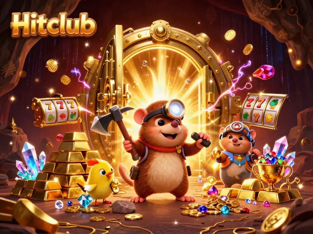 Hitclub treasure hunter mole mining jackpot in a stunning casino cave scene