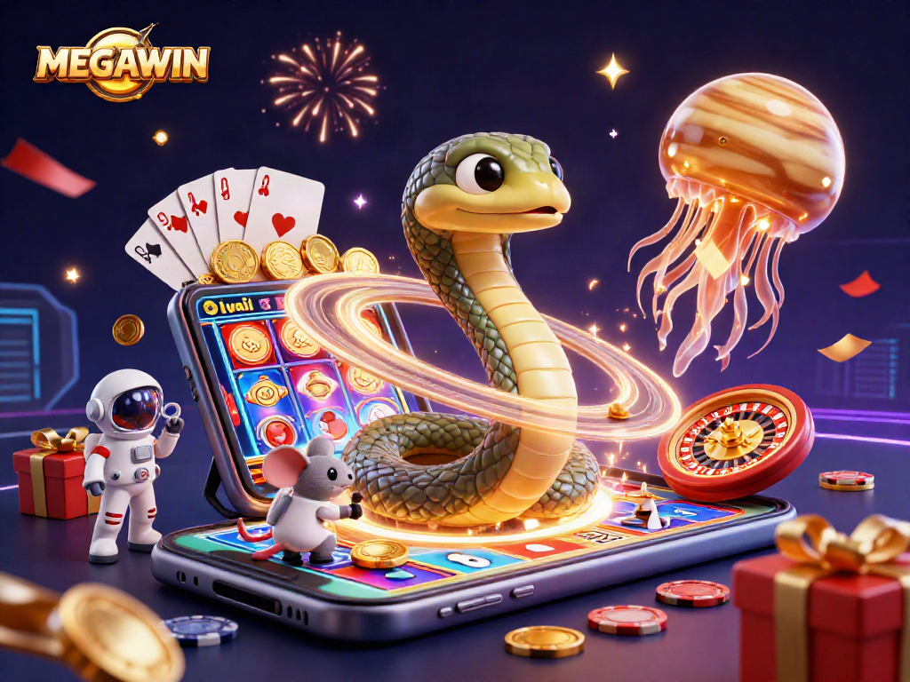 MEGAWIN highlights thrilling cosmic betting with Saturn and jellyfish in a vibrant casino scene