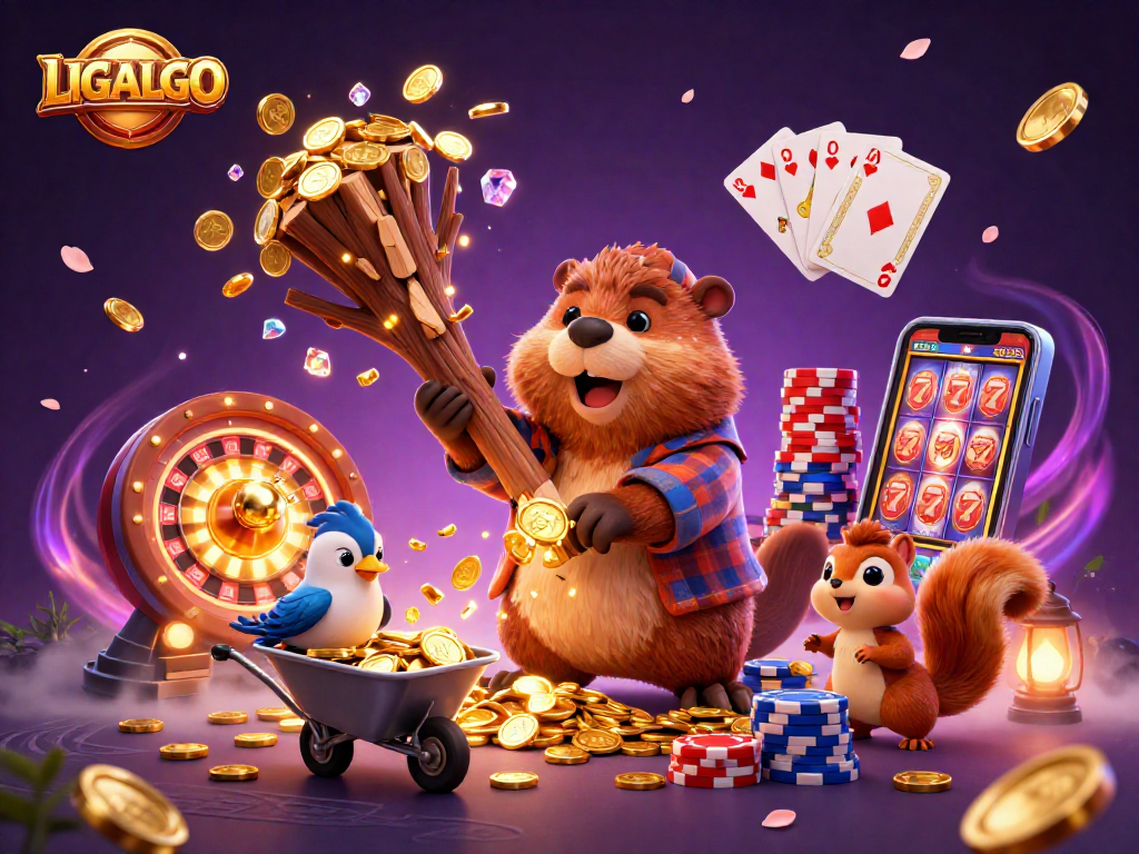 LIGALGO showcases a thrilling scene where a vibrant lumberjack beaver collects golden coins in a casino setting.