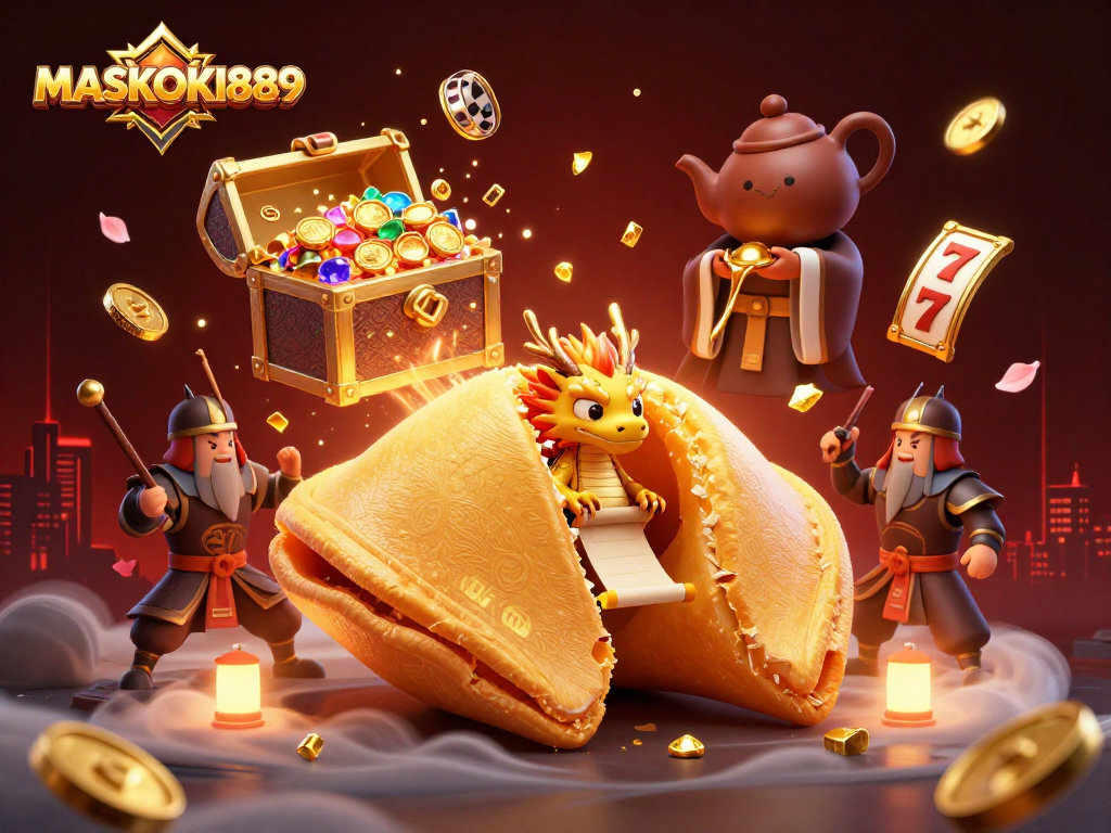 Experience winning moments with MASKOKI889 in a vibrant, dynamic casino adventure scene!