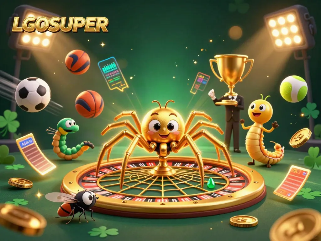 Engage with LGOSUPER's thrilling gaming experience, featuring a vibrant cartoon spider and dynamic betting elements.