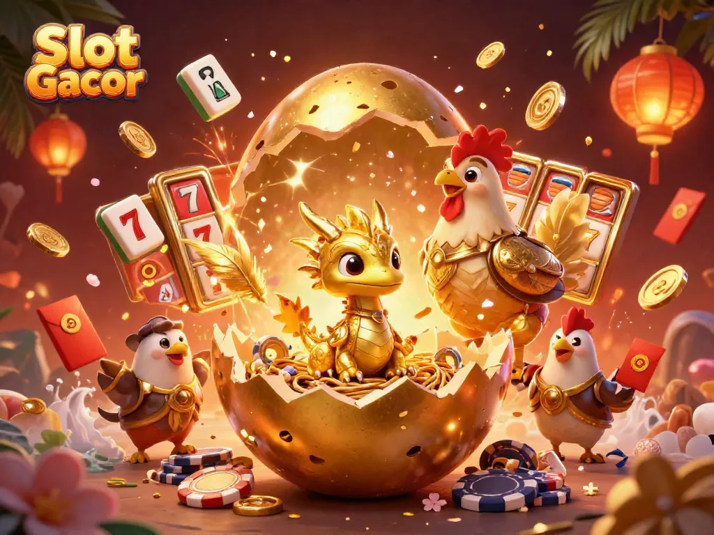 Experience the thrill of Slot Gacor with a golden dragon guarding poker chips in a vibrant casino scene