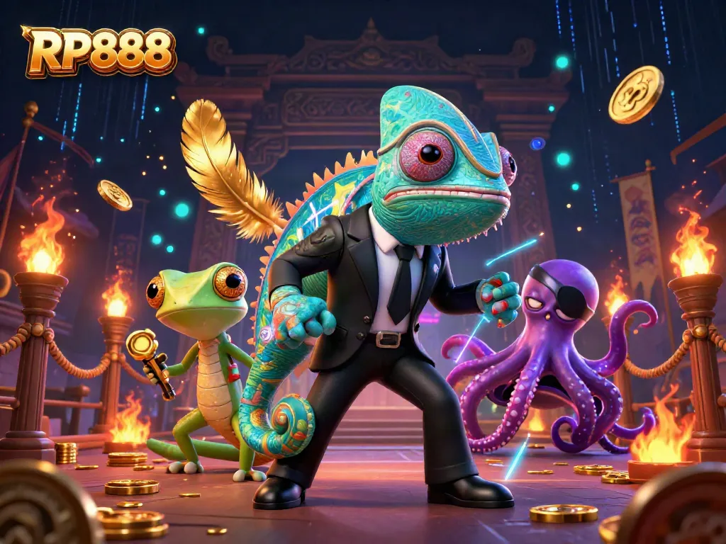 Enter the thrilling world of RP888 with vibrant characters battling over slots and games!