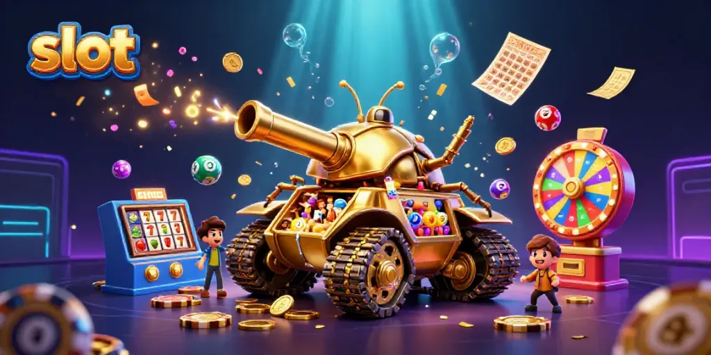 Engage with slot machine fun in a vibrant tank casino filled with excitement and colorful elements.