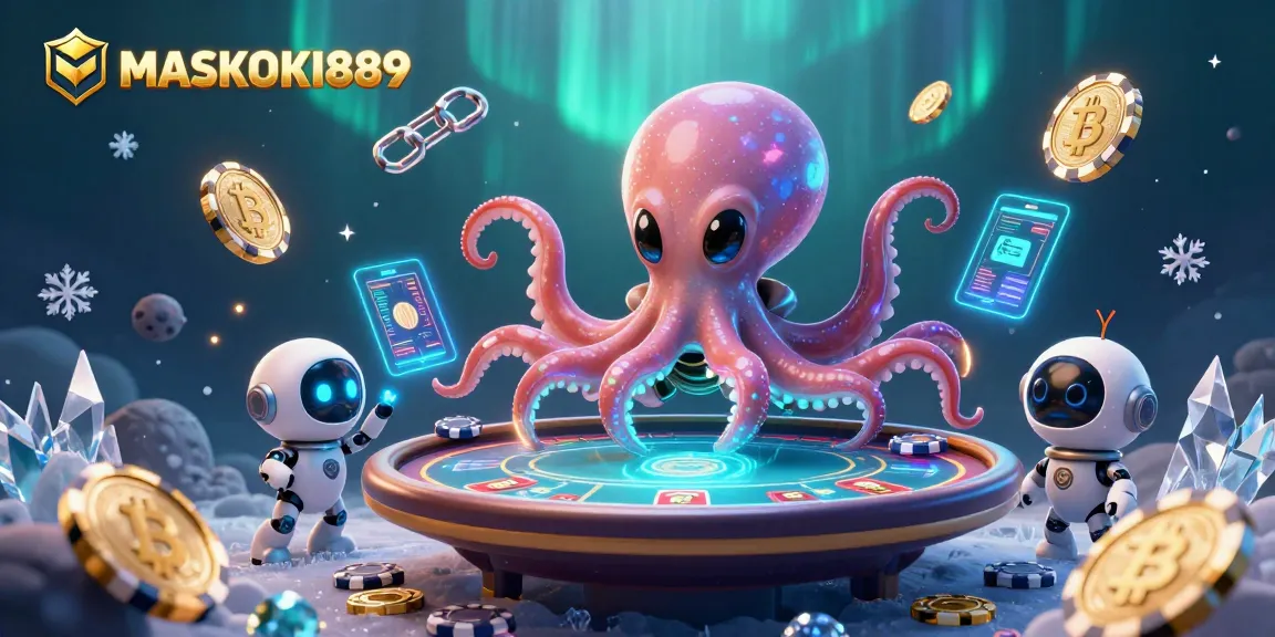 Join the fun in MASKOKI889 as the alien octopus plays poker with cryptocurrency elements.
