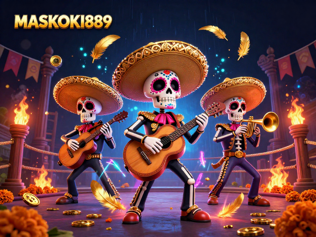 Experience thrilling gameplay with MASKOKI889's vibrant casino action featuring a skeletal mariachi band.