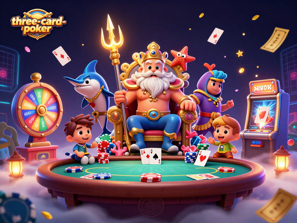 Experience the thrill of three-card-poker with vibrant scenes of Neptune and vibrant gameplay elements.