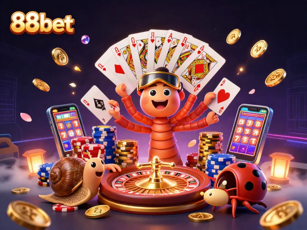 Play exciting games with 88bet's dealer and thrilling casino elements in a vibrant scene.