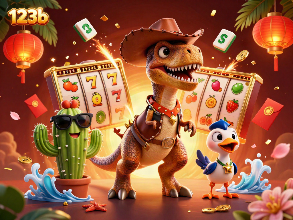 Experience thrilling jackpots at 123b with vibrant 3D casino elements and charming characters.