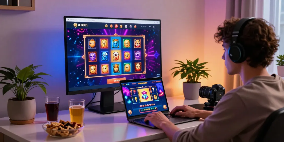 Player enjoying an exciting bandar slot game at home with vibrant graphics and snacks nearby.