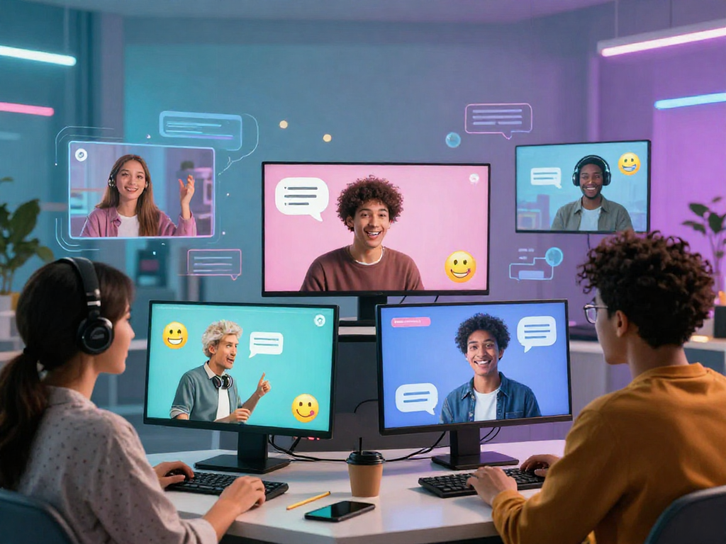 Engaging ai porn chat session with diverse users interacting with AI avatars in a vibrant digital environment.