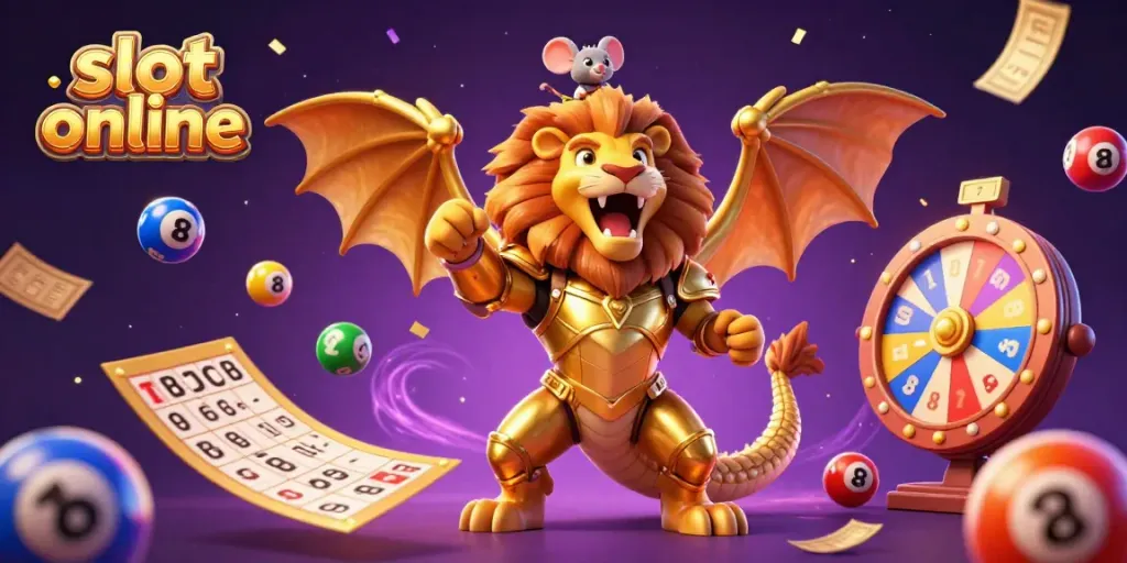 Engage with thrilling slot online action featuring a powerful chimera with festive gambling elements.