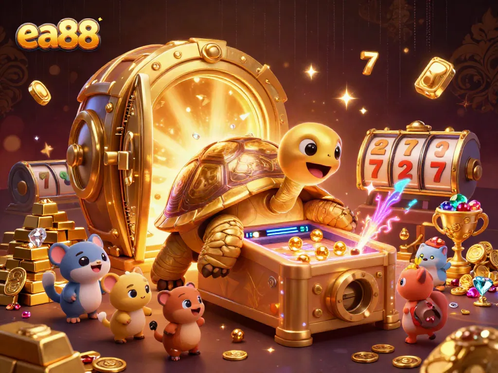 ea88 invites players to experience thrilling jackpots with a golden tortoise and vibrant slot elements.
