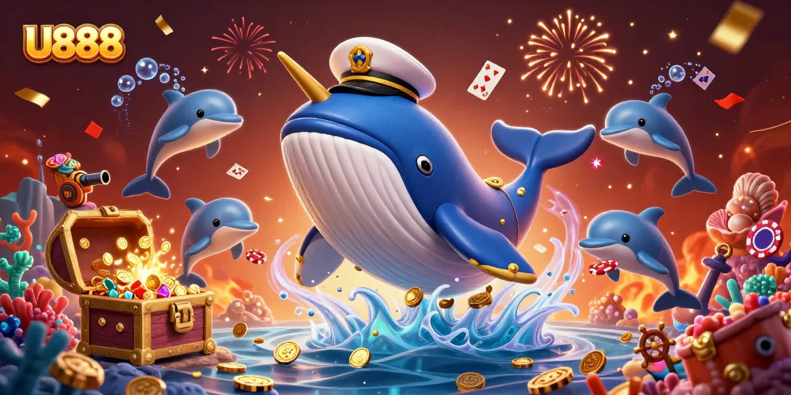 Play poker with U888 in a vibrant scene featuring a whale, narwhal, and dolphins.