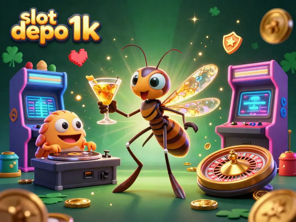 Spin the golden roulette wheel in a colorful slot depo 1k casino scene full of lively game elements.