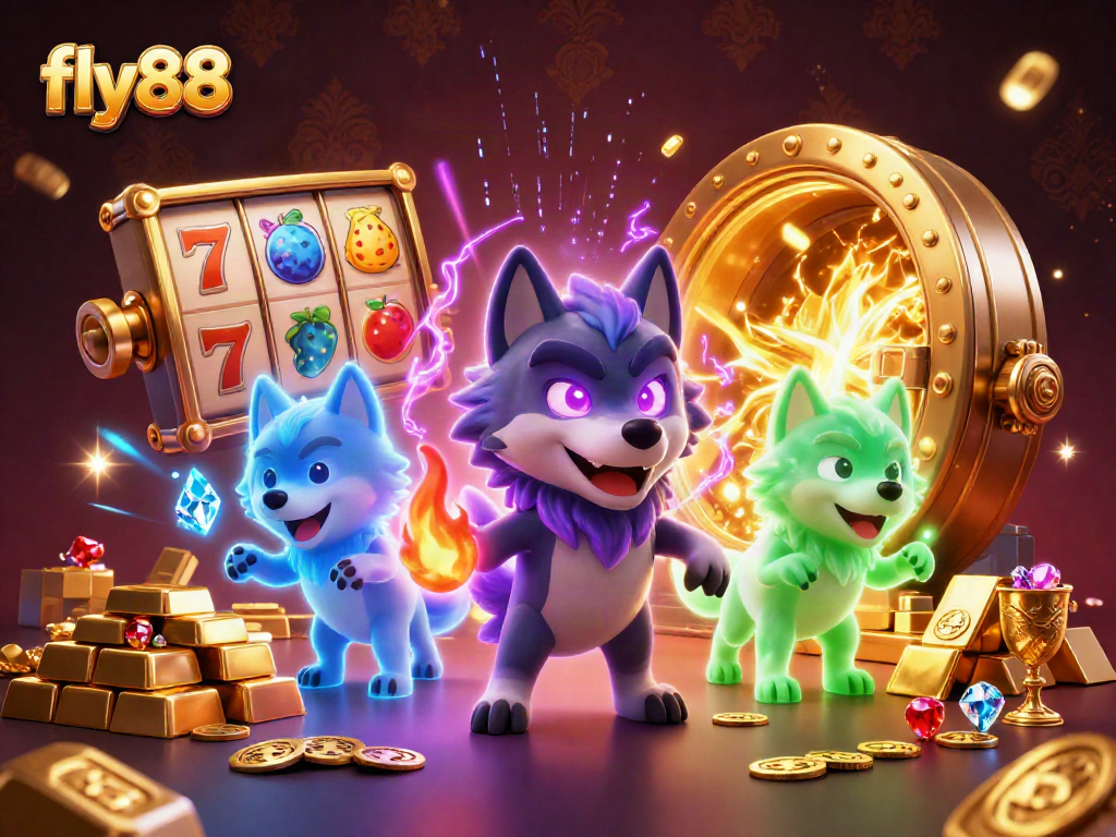 Experience the thrill of fly88 with vibrant 3D casino illustration showcasing wealth and excitement.