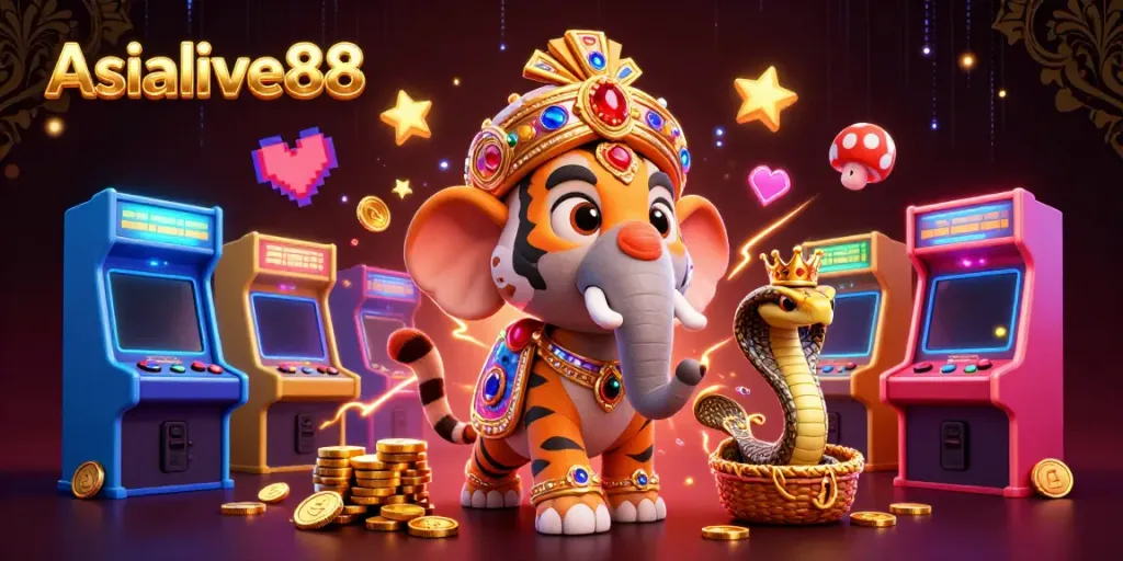 Experience the vibrant world of Asialive88 with a 3D casino scene featuring thrilling game elements.