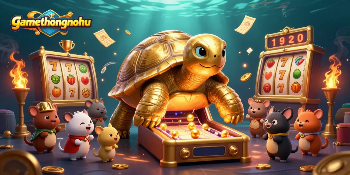 Experience gamethuongnohu with a thrilling 3D golden tortoise pinball machine illustration in action.