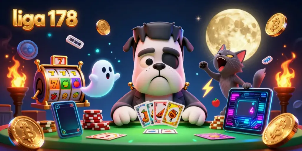 Melihat liga 178 dengan anjing Frankenstein mengocok kartu di meja kasino yang menyeramkan.