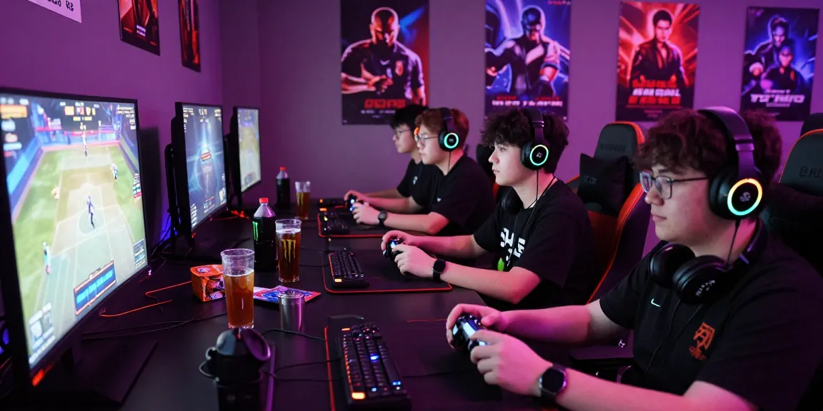 Exciting gaming scene showcasing F168 gaming lounge with friends and vibrant atmosphere