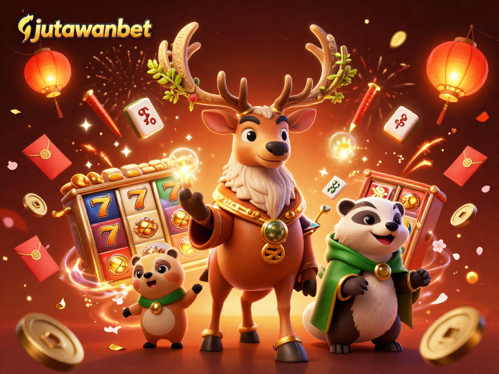 Engage with the dreamlike scene of jutawanbet featuring vibrant slot reels and enchanting characters.