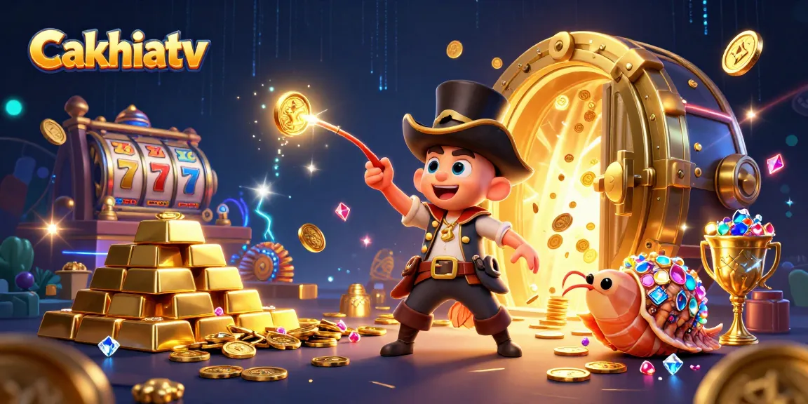 Cakhiatv invites players to win with glowing treasures in a vibrant pirate underwater scene.