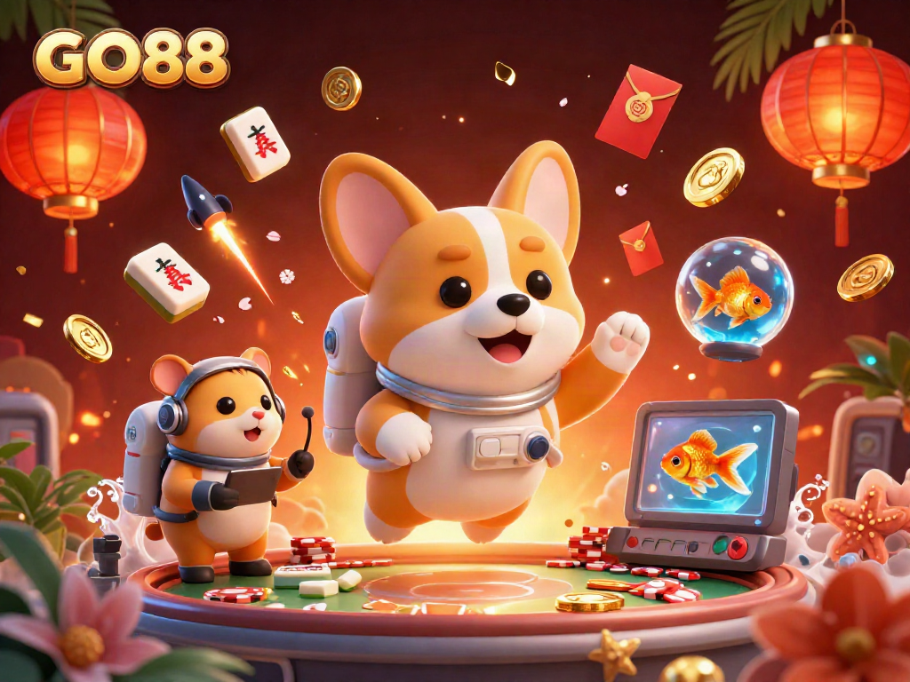 Experience thrilling gameplay with GO88 in a vibrant cosmic casino scene filled with exciting animations.