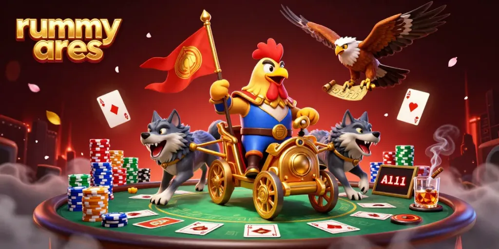 Play exciting online rummy with rummy ares in a captivating, dynamic digital illustration.
