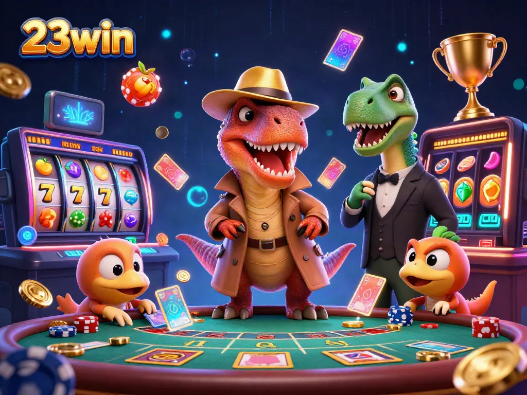 Experience thrilling blackjack action at 23win with a clever velociraptor card counter and dynamic casino elements.