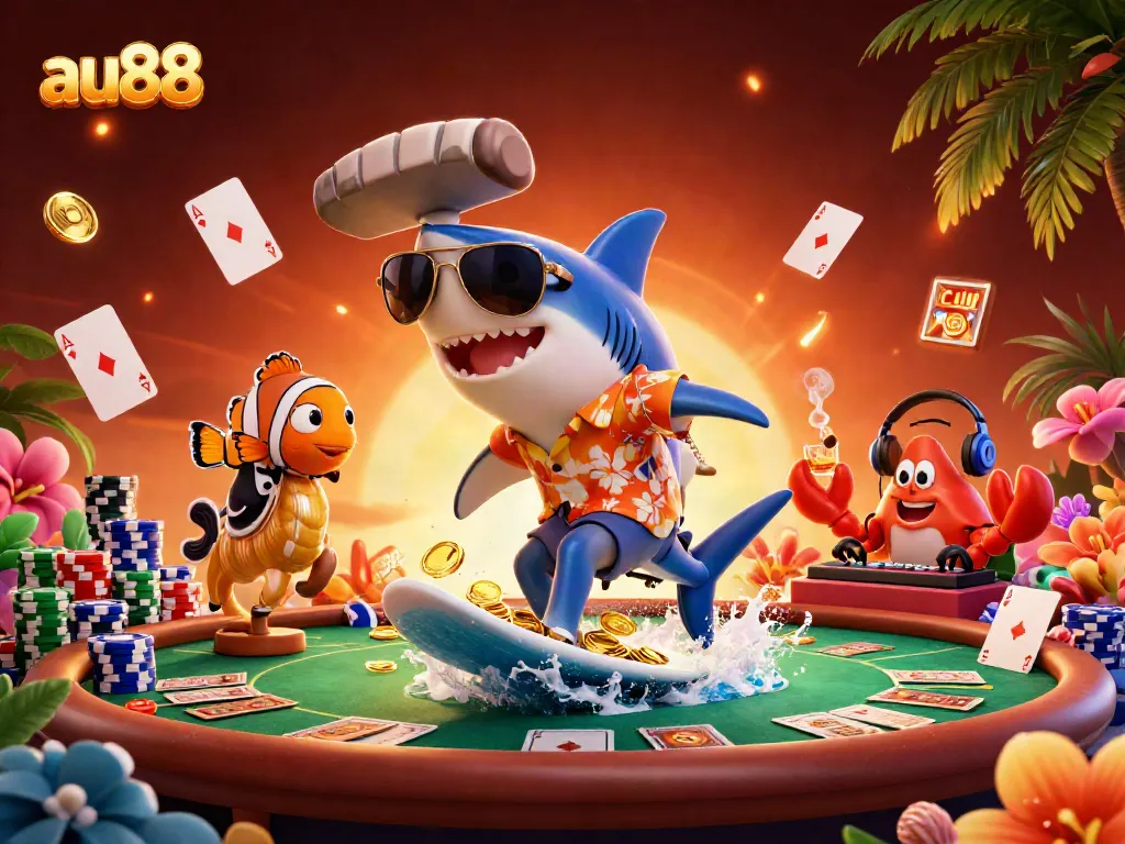 Experience the excitement of au88 with cartoon characters gambling in a vibrant casino scene.