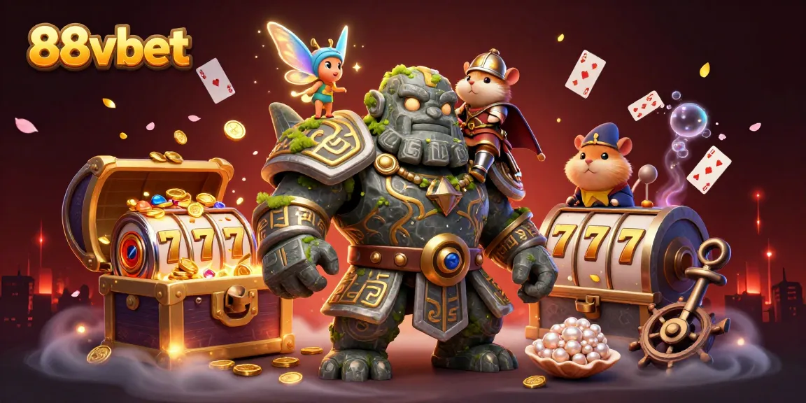 Engage with 88vbet's immersive gaming world featuring a dynamic 3D scene of adventure and luck.