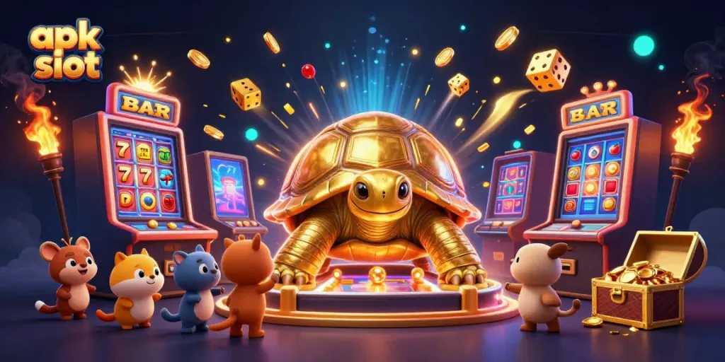 Spin the reels and experience fun apk slot gaming with our vibrant 3D casino illustration.