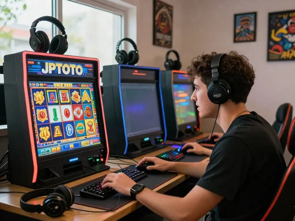 Pengguna JPTOTO bermain mesin jackpot dalam suasana hangat.