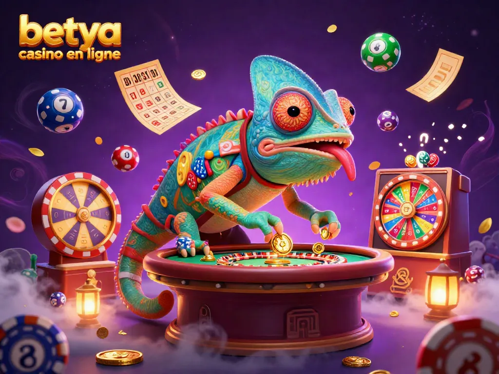 Experience vibrant excitement at betya casino en ligne with our colorful animated 3D casino illustration.