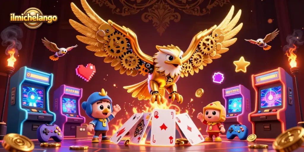 Engage in thrilling gameplay at ilmichelangelo with an energetic golden eagle and arcade vibes.