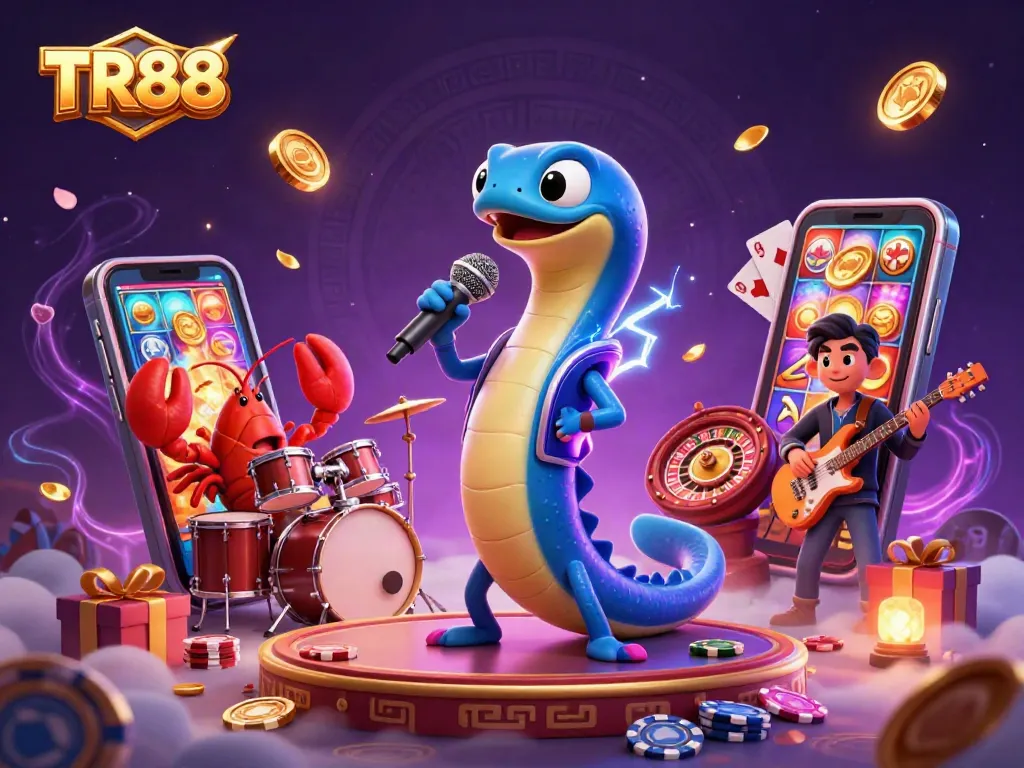 Engage in TR88 gaming with vibrant underwater casino scene showcasing electric eel DJ.