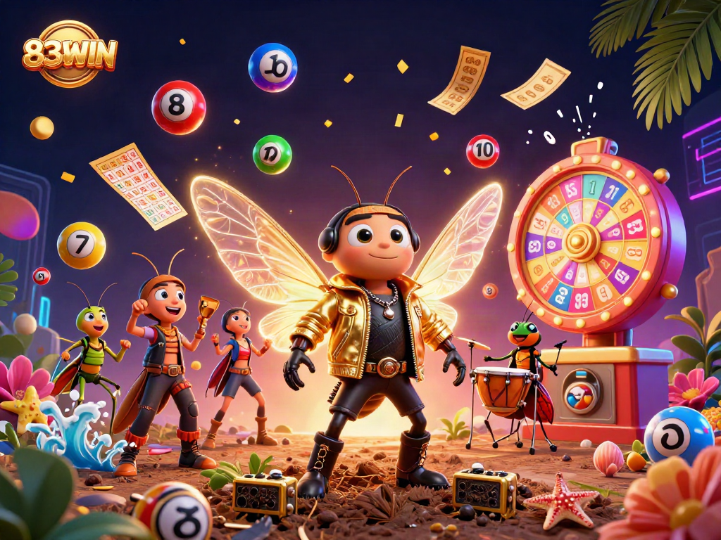 Experience thrilling wins at 838WIN with a vibrant 3D casino scene packed with lottery excitement.