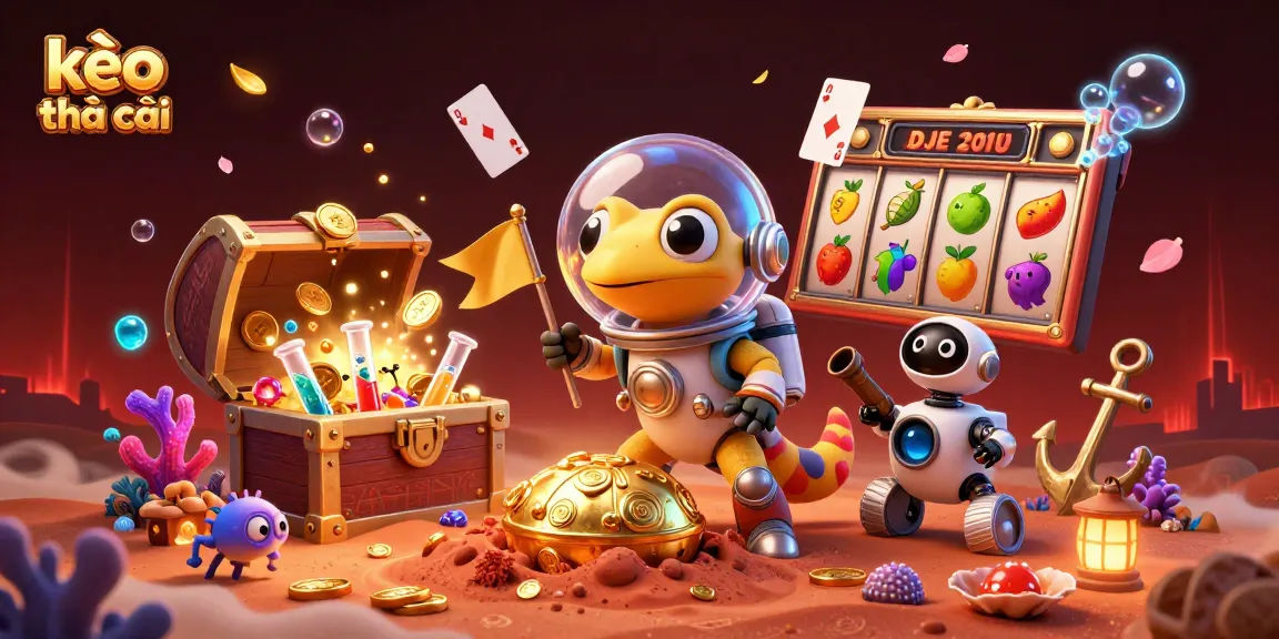 Engage in thrilling kèo nhà cái adventures with a Martian gecko discovering hidden treasures.