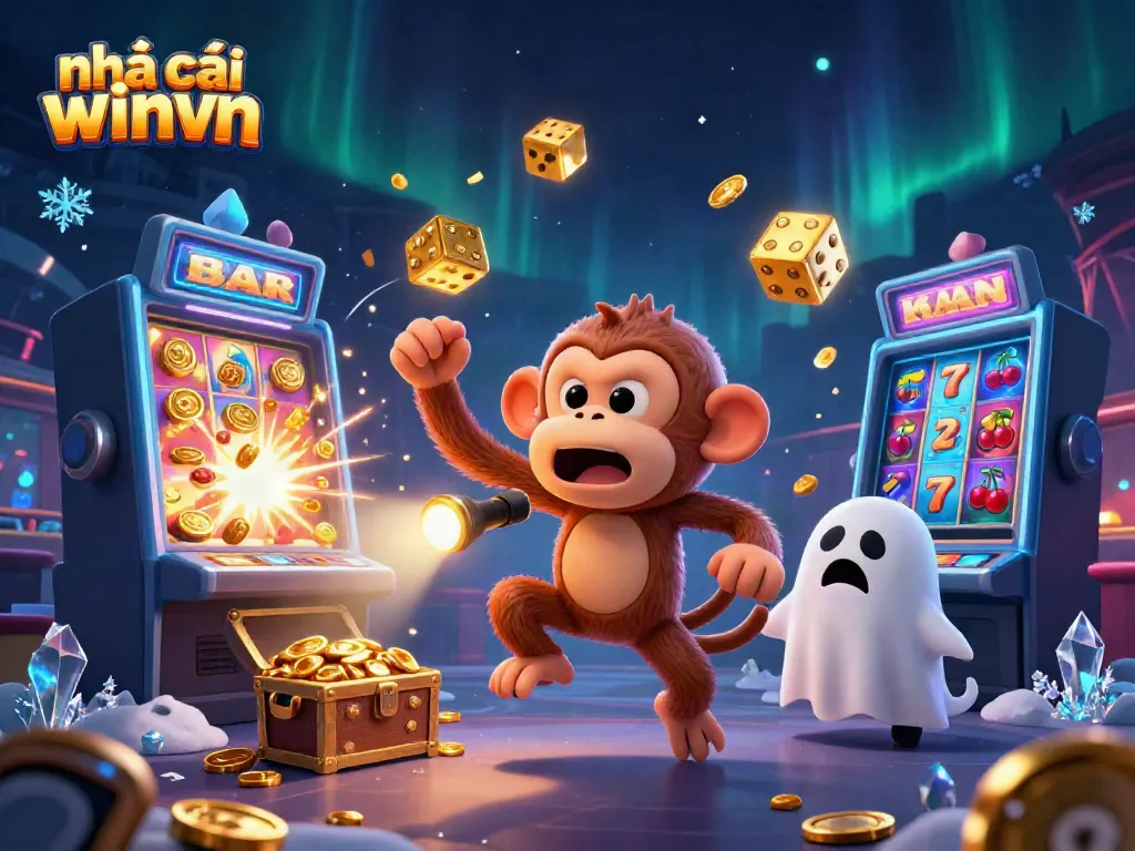 Engaging scene with nhà cái winvn, showcasing casino excitement with playful characters and dynamic gaming elements.