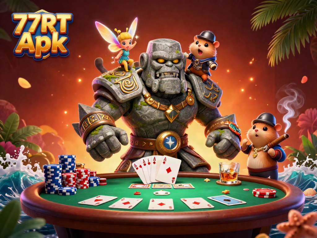 Experience winning strategies with the 77RT Apk in this colorful casino scene.