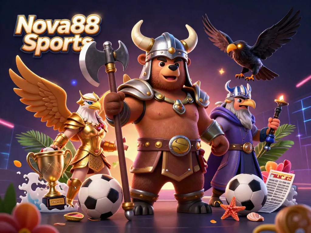 Engage with competitive Nova88 Sports betting featuring a Viking bear and Valkyrie eagle.