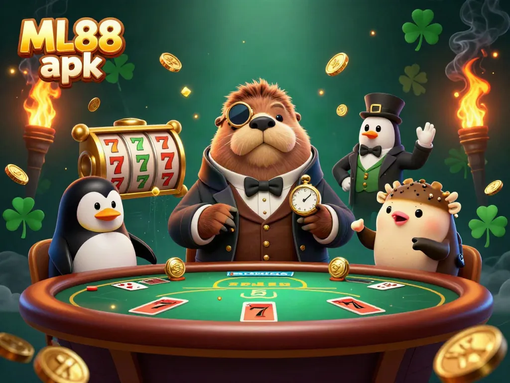 Join the fun with ML88 apk as a jolly walrus plays poker at an underwater table.