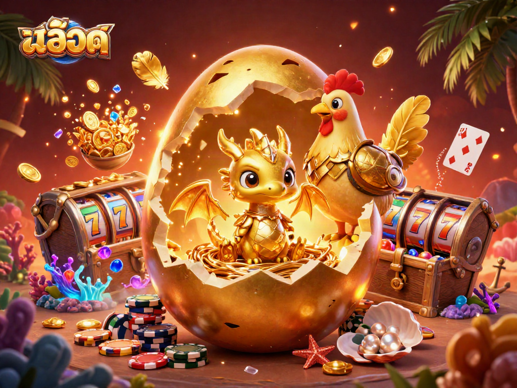 Discover exciting สล็อต gaming elements with a golden dragon and poker chips in a vibrant casino scene